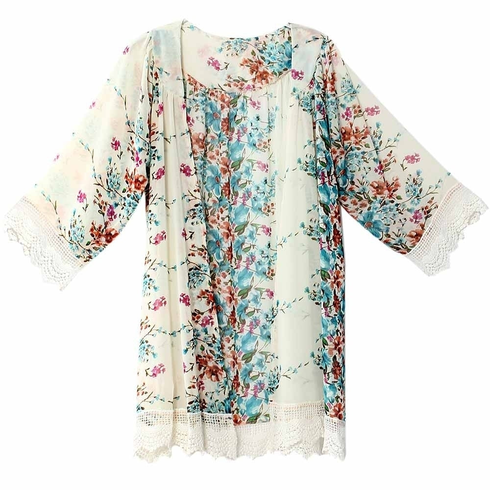 3/4 Sleeve Loose Printed Chiffon Cardigan Image 6