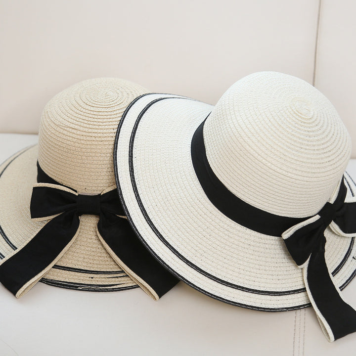 Ladies Striped Seaside Beach Straw Hat Image 4