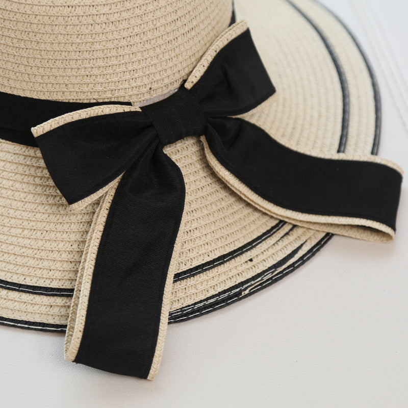 Ladies Striped Seaside Beach Straw Hat Image 4