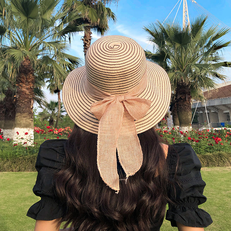 Ladies Striped Seaside Beach Straw Hat Image 7