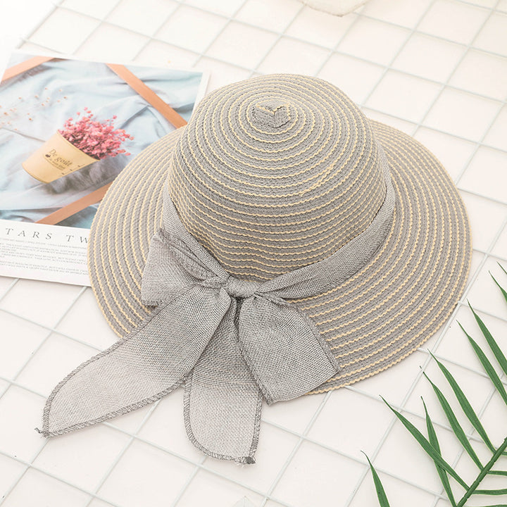 Ladies Striped Seaside Beach Straw Hat Image 8