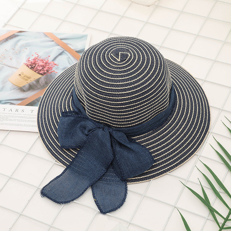 Ladies Striped Seaside Beach Straw Hat Image 9