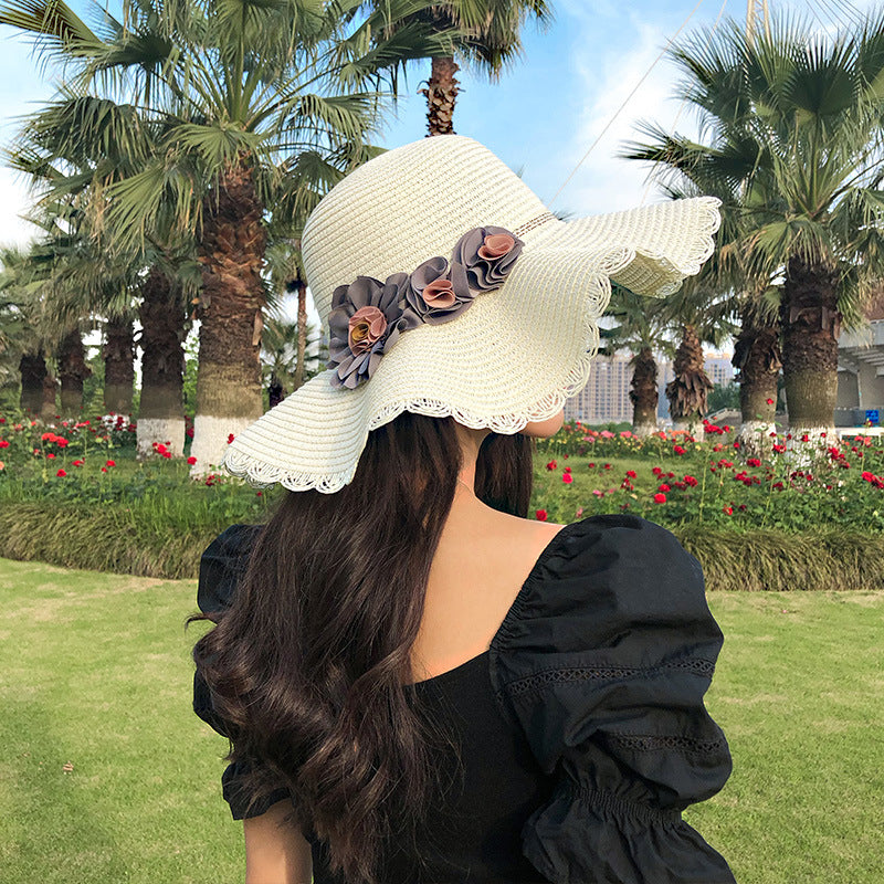 Breathable Straw Hat With Big Flower Sunshade Image 1