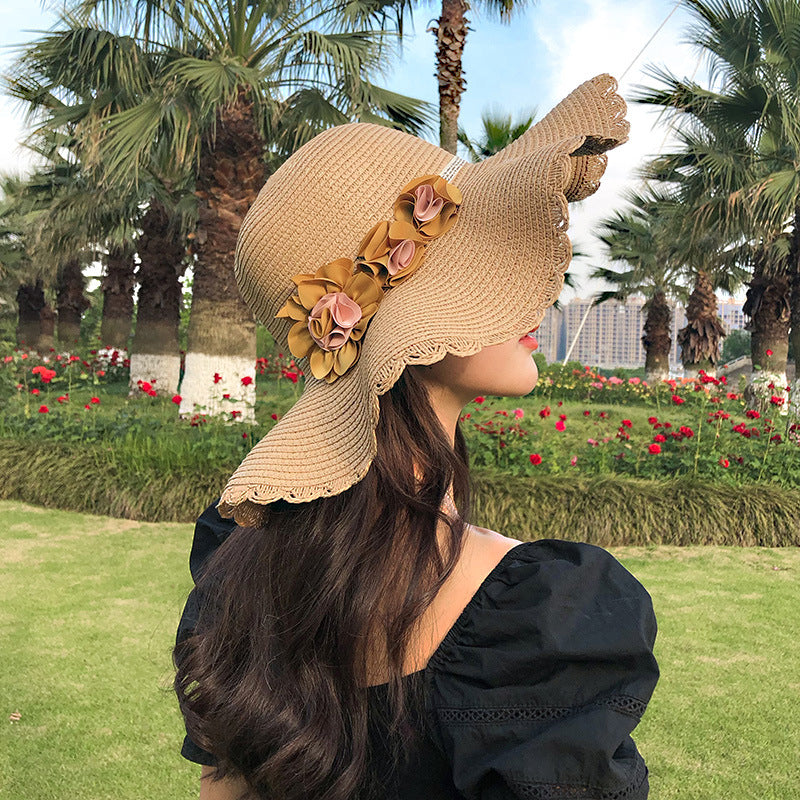 Breathable Straw Hat With Big Flower Sunshade Image 3