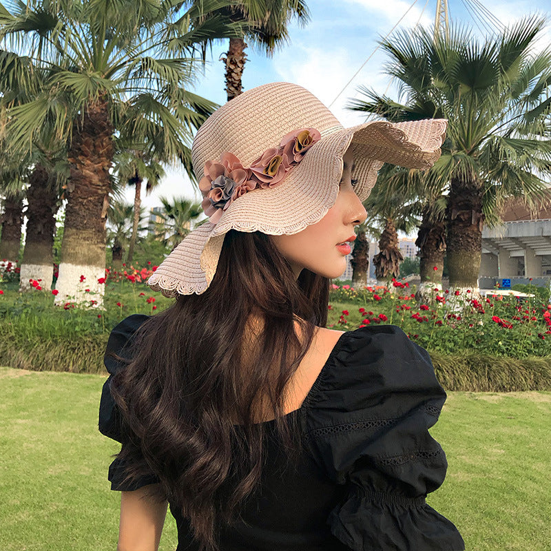 Breathable Straw Hat With Big Flower Sunshade Image 4