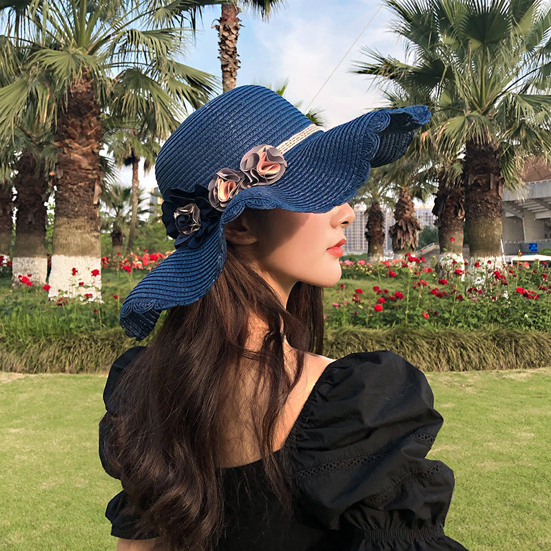 Breathable Straw Hat With Big Flower Sunshade Image 4