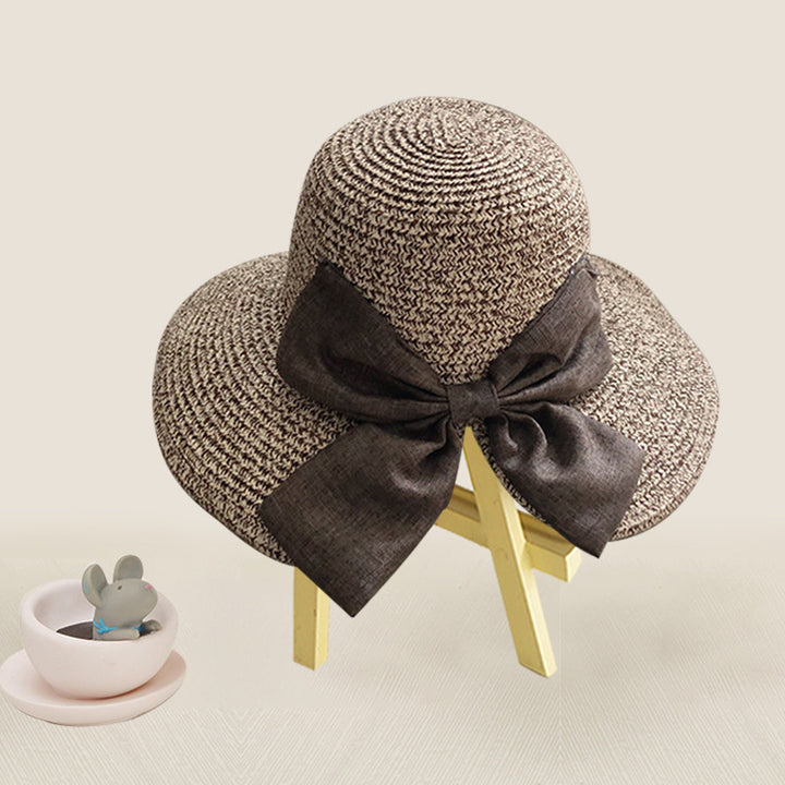 Womens Sunscreen Straw Hat With Split Big Bow Image 7