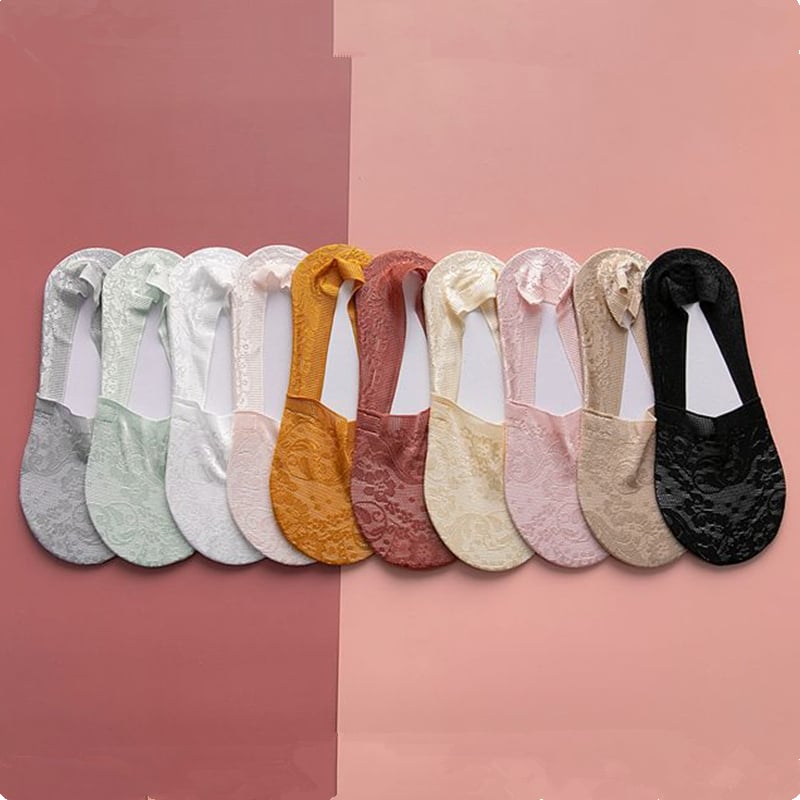 10-pack Non-slip Lace Boat Socks One Pair Of Each Color Image 1