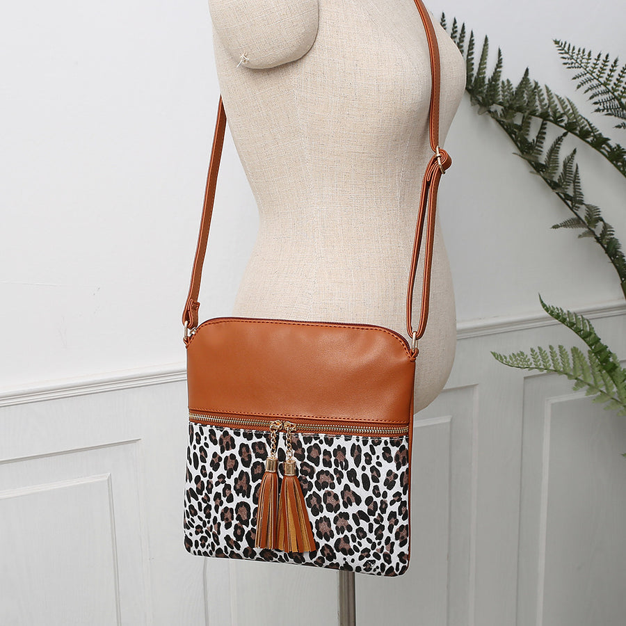 Contrasting Leopard Print Fringe Bag Ladies Image 1