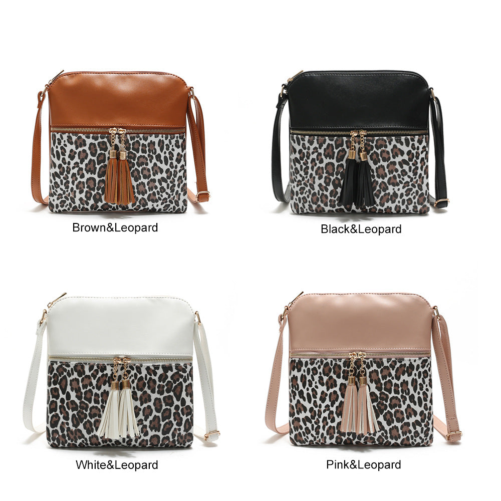 Contrasting Leopard Print Fringe Bag Ladies Image 2