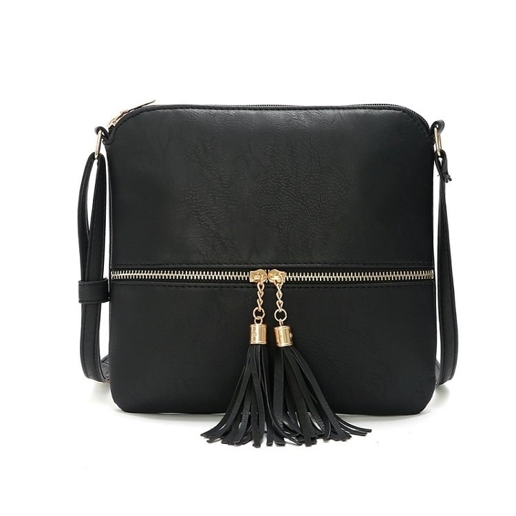 Double Fringe Zipper Diagonal Shoulder Bag Image 1