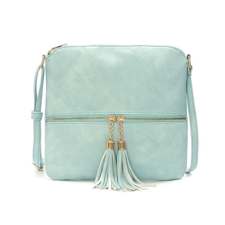 Double Fringe Zipper Diagonal Shoulder Bag Image 1