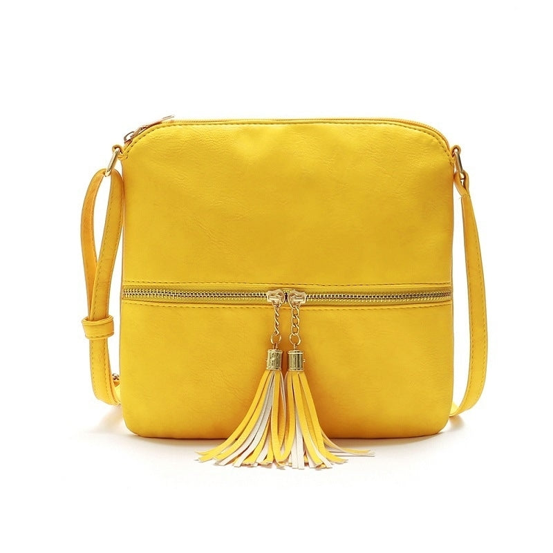 Double Fringe Zipper Diagonal Shoulder Bag Image 3