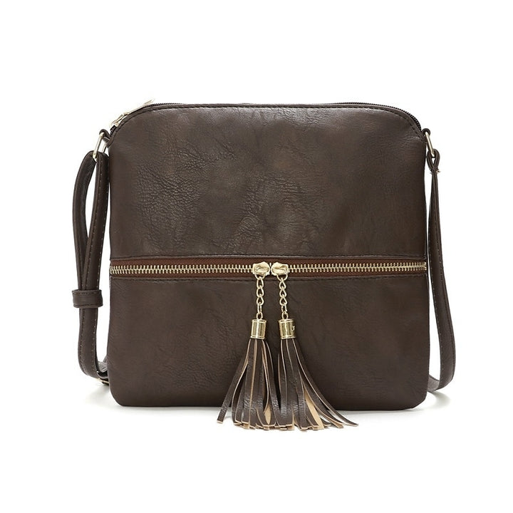 Double Fringe Zipper Diagonal Shoulder Bag Image 4