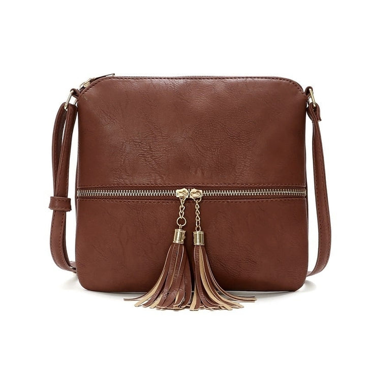 Double Fringe Zipper Diagonal Shoulder Bag Image 1