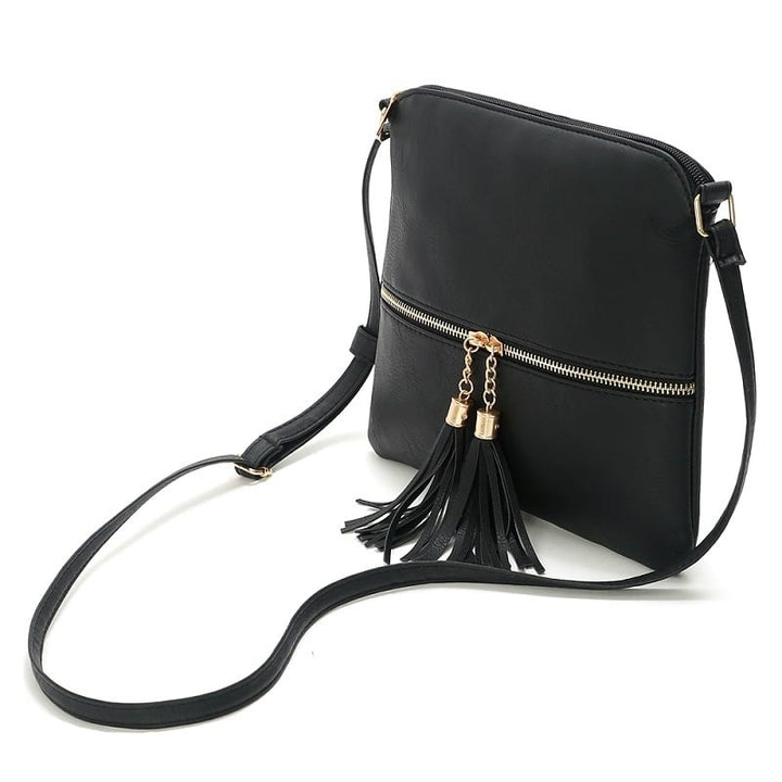 Double Fringe Zipper Diagonal Shoulder Bag Image 6