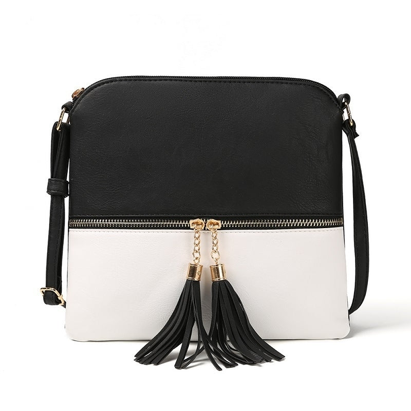 Double Fringe Zipper Diagonal Shoulder Bag Image 7