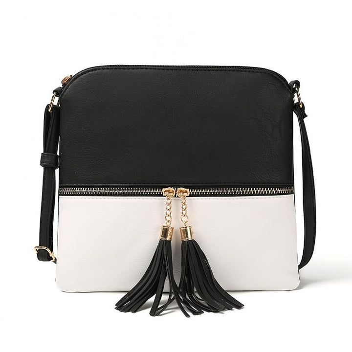 Double Fringe Zipper Diagonal Shoulder Bag Image 1