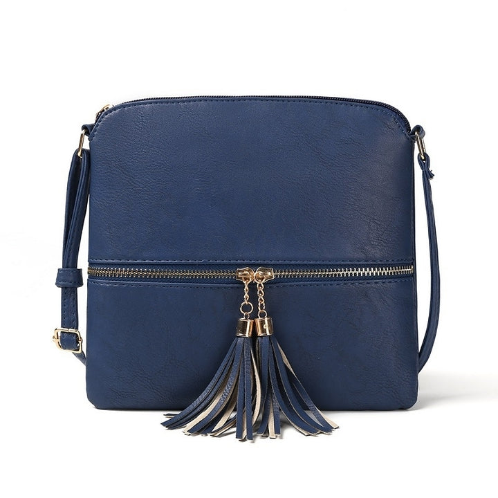 Double Fringe Zipper Diagonal Shoulder Bag Image 9