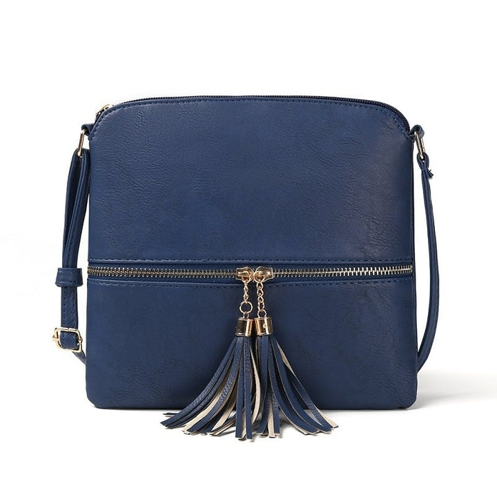 Double Fringe Zipper Diagonal Shoulder Bag Image 1