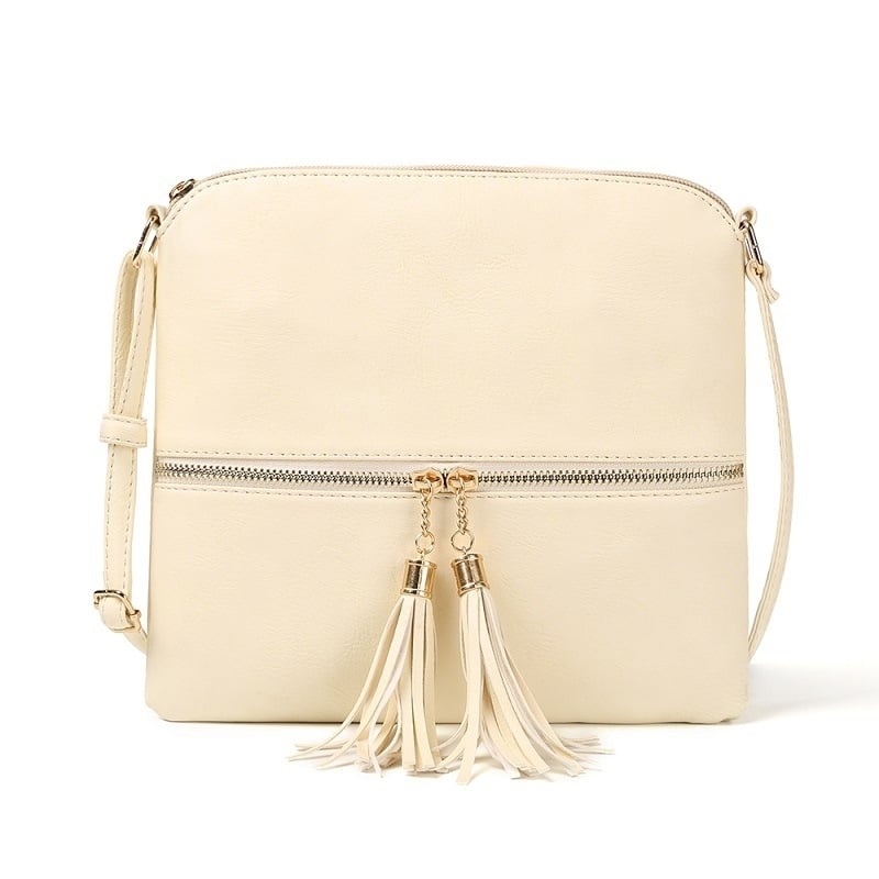 Double Fringe Zipper Diagonal Shoulder Bag Image 1