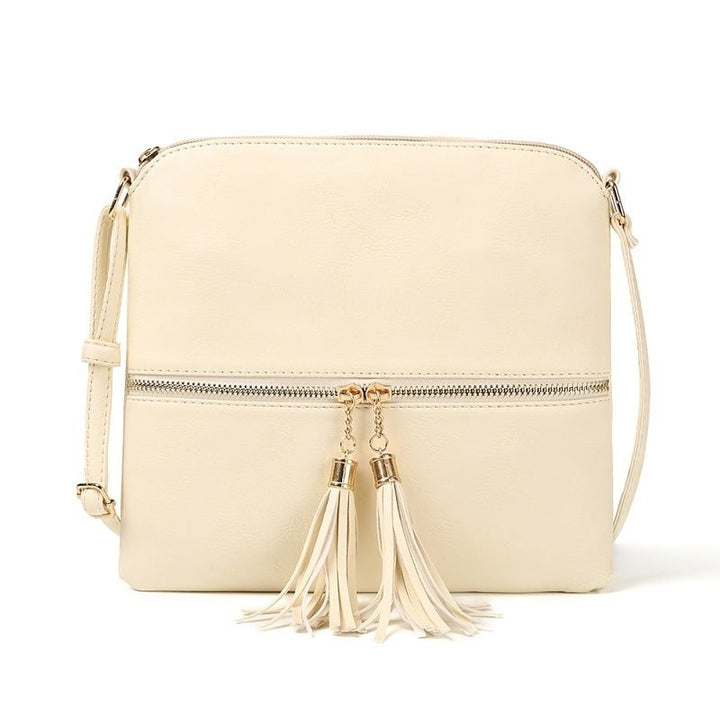 Double Fringe Zipper Diagonal Shoulder Bag Image 1