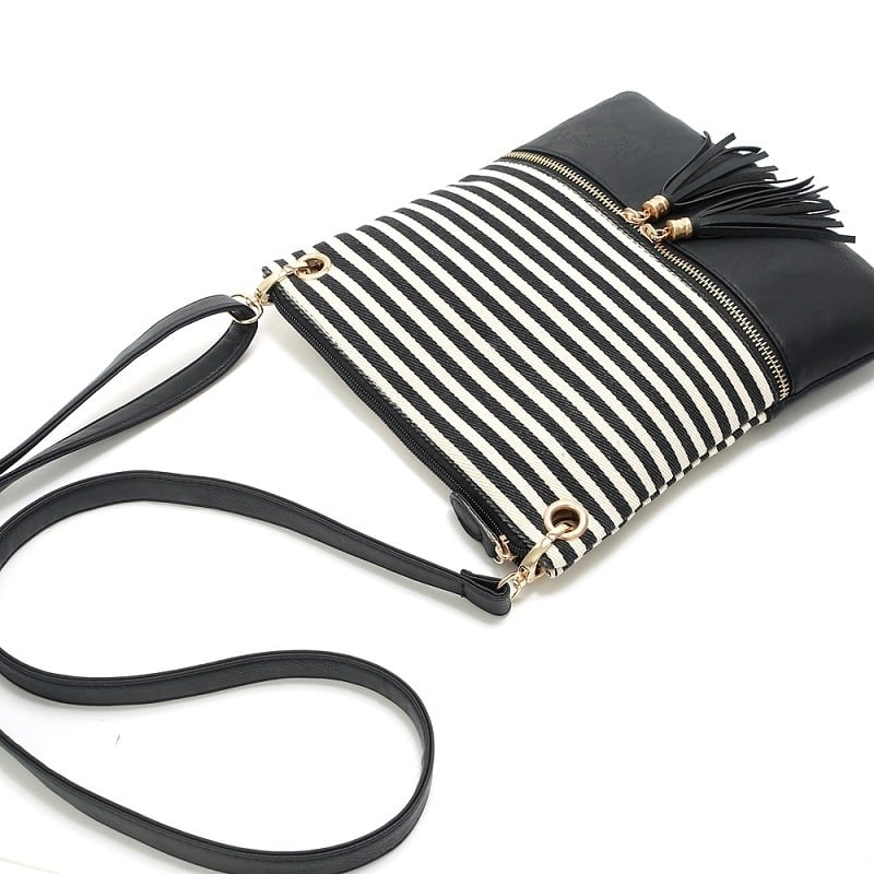 Contrasting Pu Simple Tassel Small Square Bag Image 6