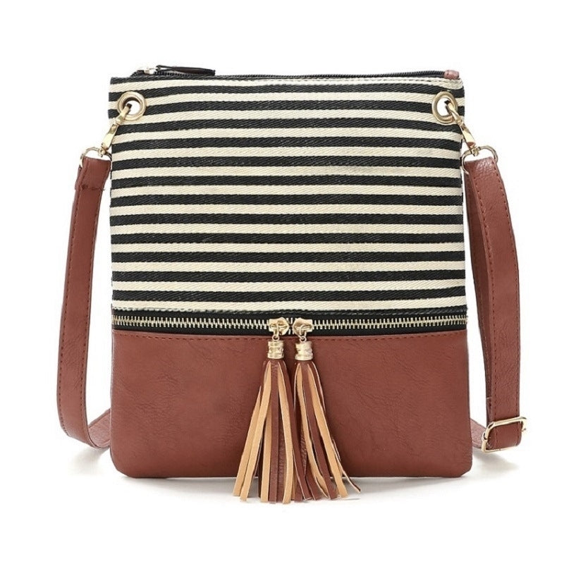 Contrasting Pu Simple Tassel Small Square Bag Image 7