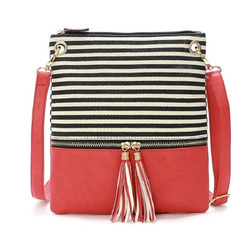 Contrasting Pu Simple Tassel Small Square Bag Image 8