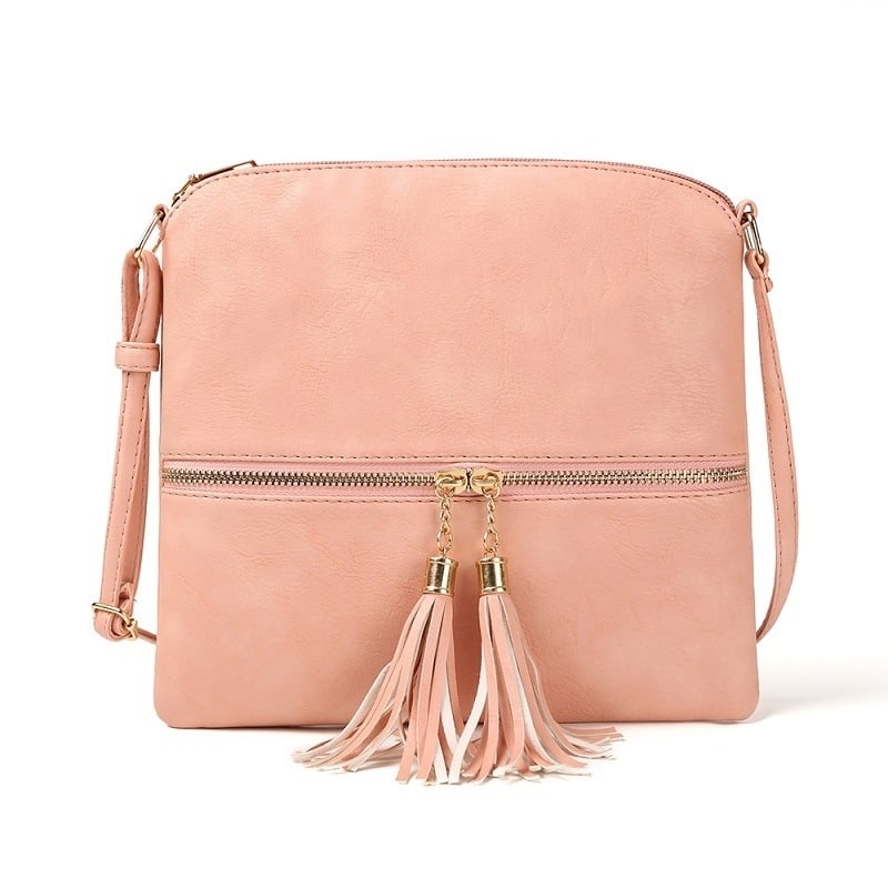 Double Fringe Zipper Diagonal Shoulder Bag Image 11