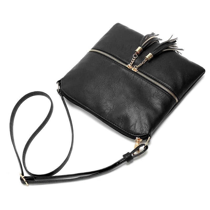 Double Fringe Zipper Diagonal Shoulder Bag Image 12