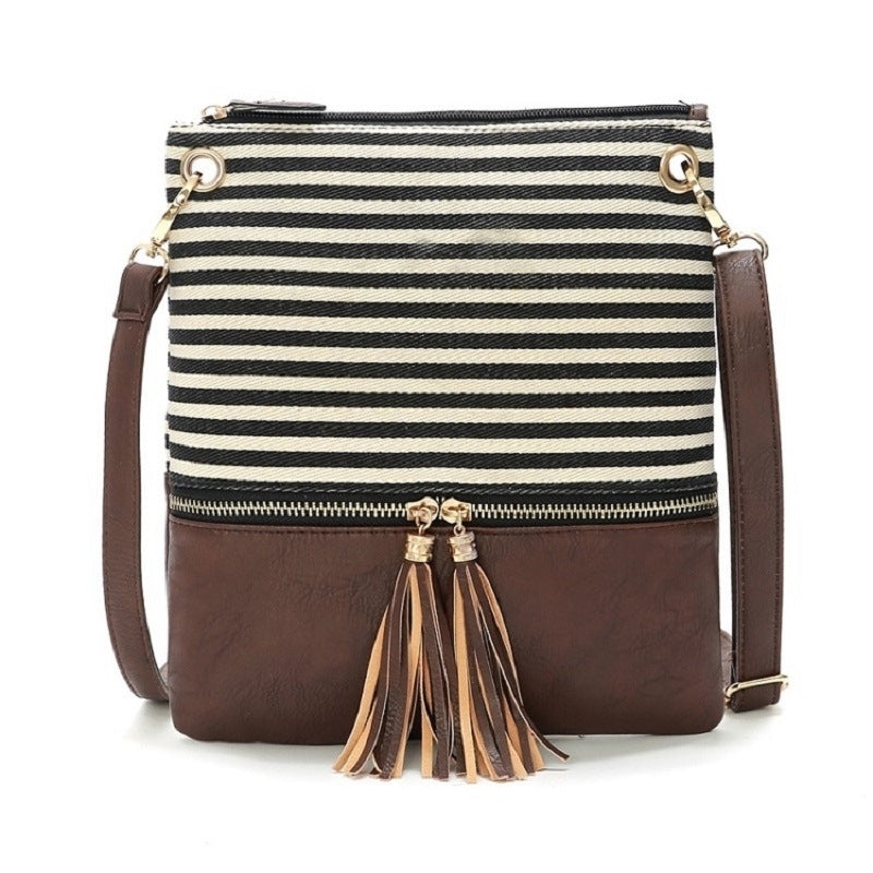 Contrasting Pu Simple Tassel Small Square Bag Image 10