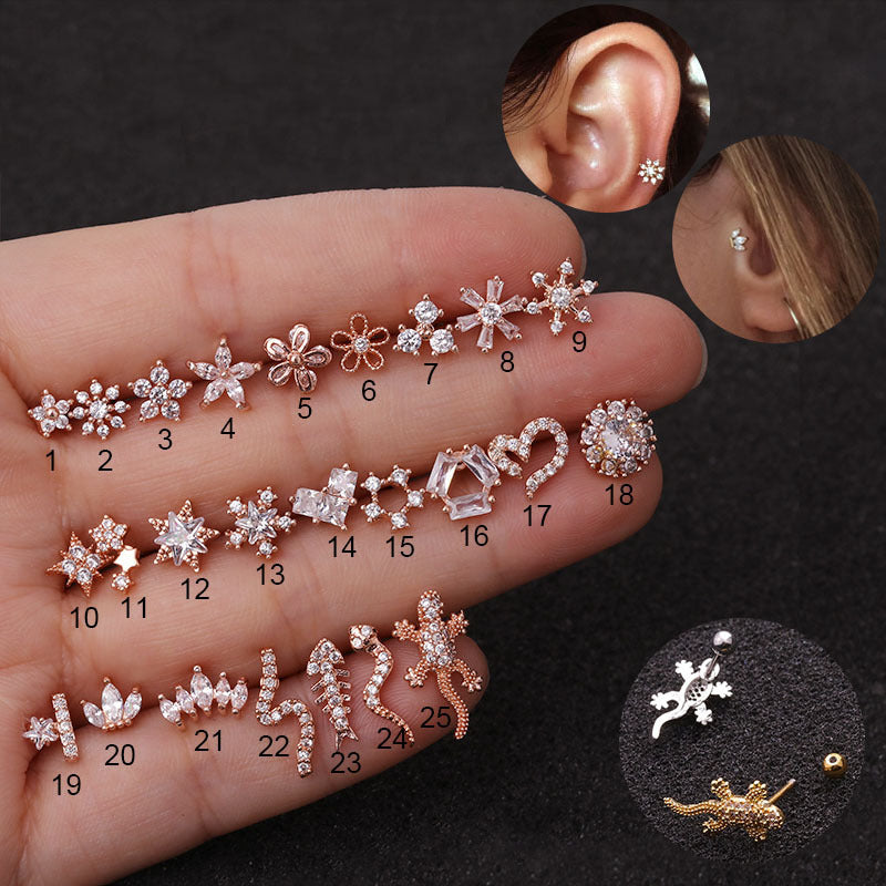 Thin Rod Micro-inlaid Zircon Ear Studs Image 1