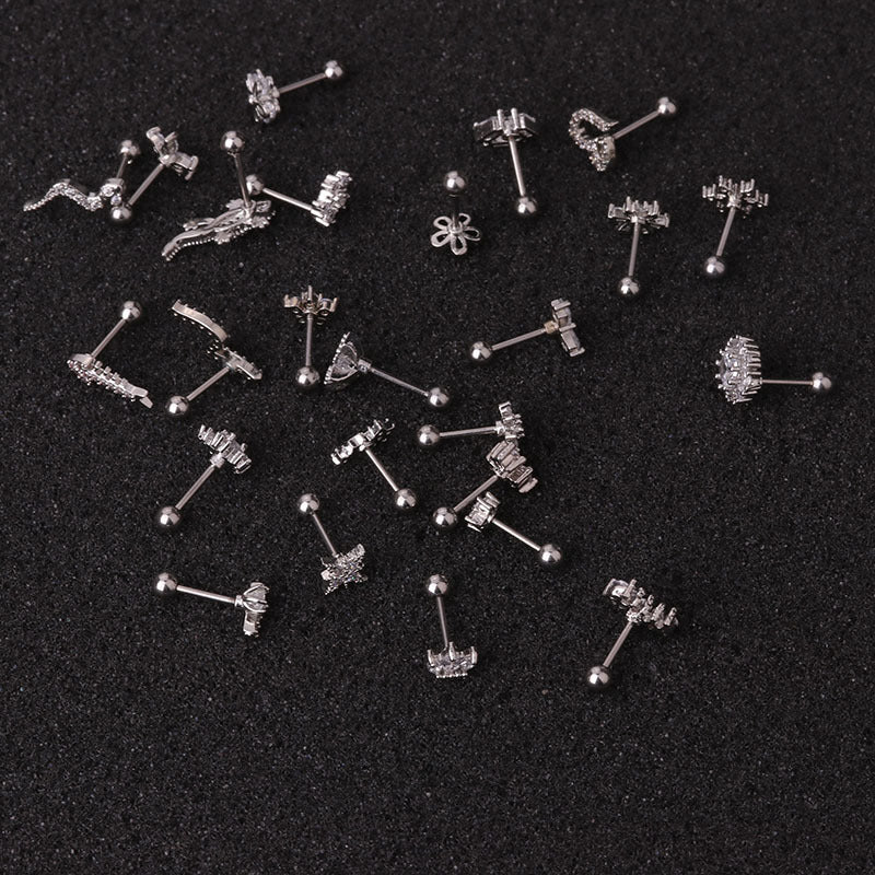 Thin Rod Micro-inlaid Zircon Ear Studs Image 4