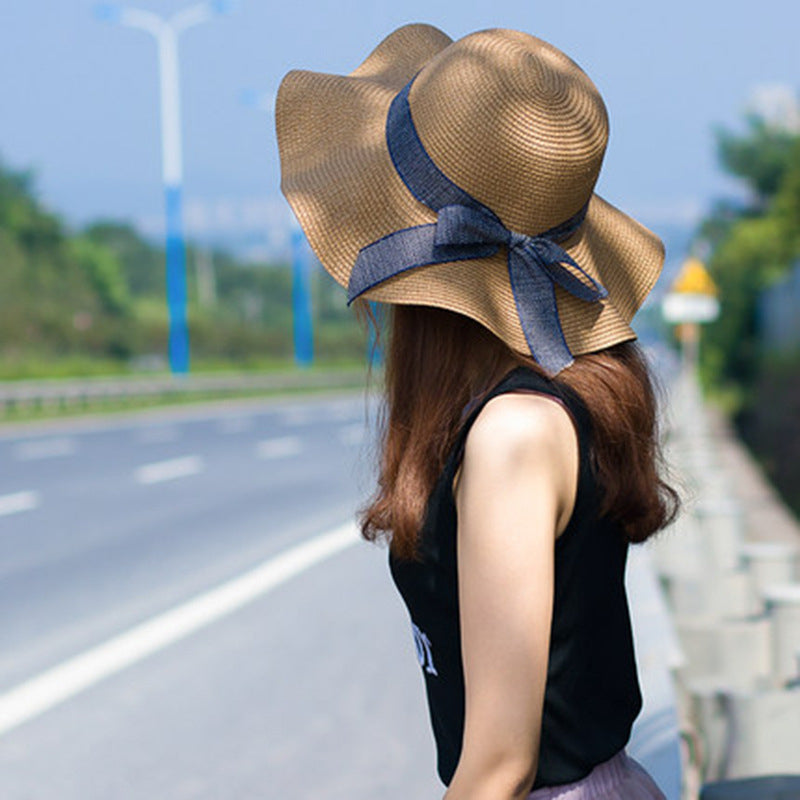 Ladies Versatile Wave-edge Bow Sun Hat Image 1