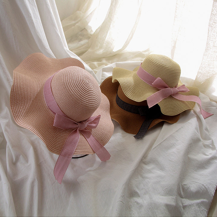 Ladies Versatile Wave-edge Bow Sun Hat Image 3