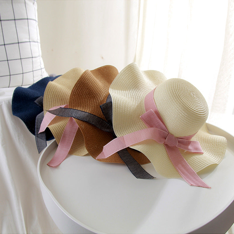 Ladies Versatile Wave-edge Bow Sun Hat Image 4