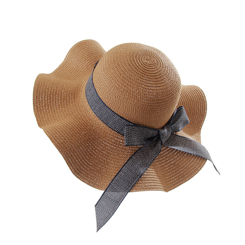 Ladies Versatile Wave-edge Bow Sun Hat Image 6