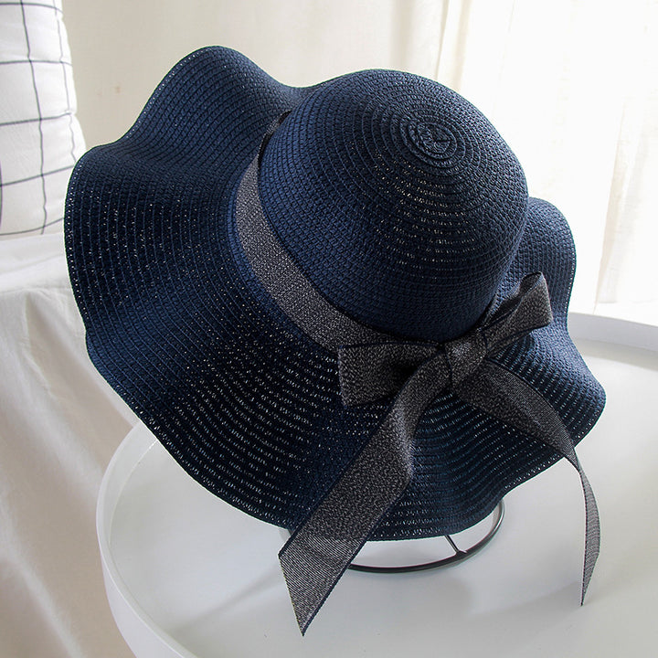 Ladies Versatile Wave-edge Bow Sun Hat Image 8