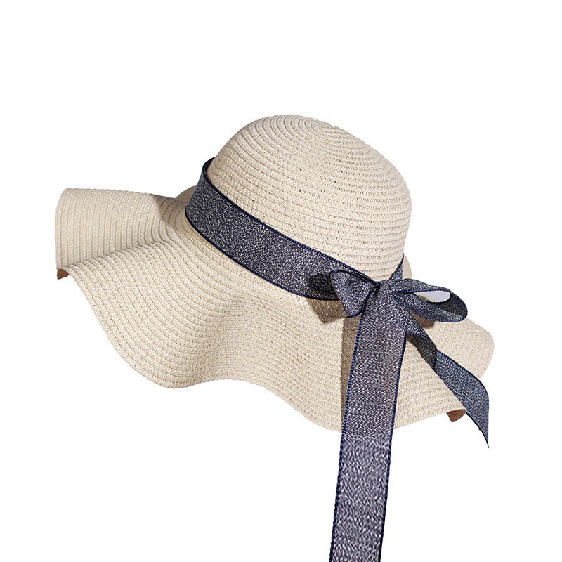 Ladies Versatile Wave-edge Bow Sun Hat Image 9