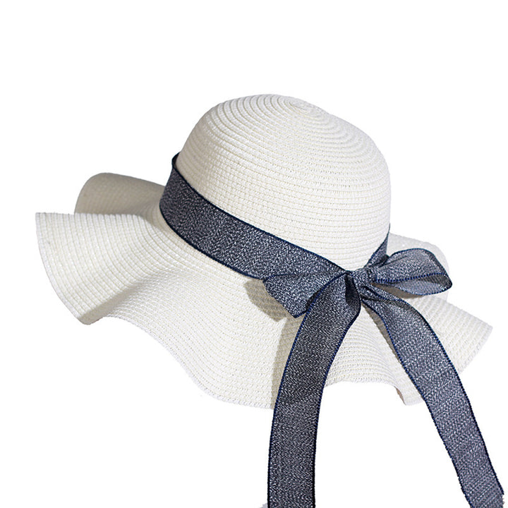 Ladies Versatile Wave-edge Bow Sun Hat Image 10