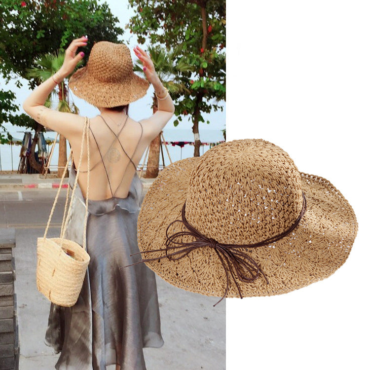 Crochet Straw Hat Women Foldable All-match Image 1