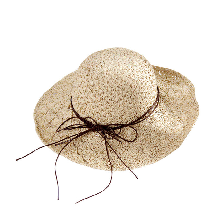 Crochet Straw Hat Women Foldable All-match Image 2