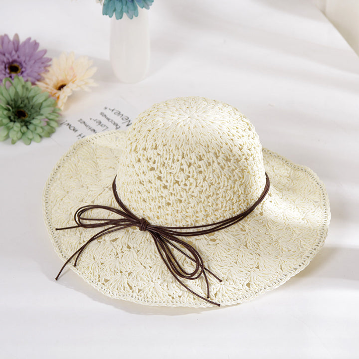 Crochet Straw Hat Women Foldable All-match Image 3