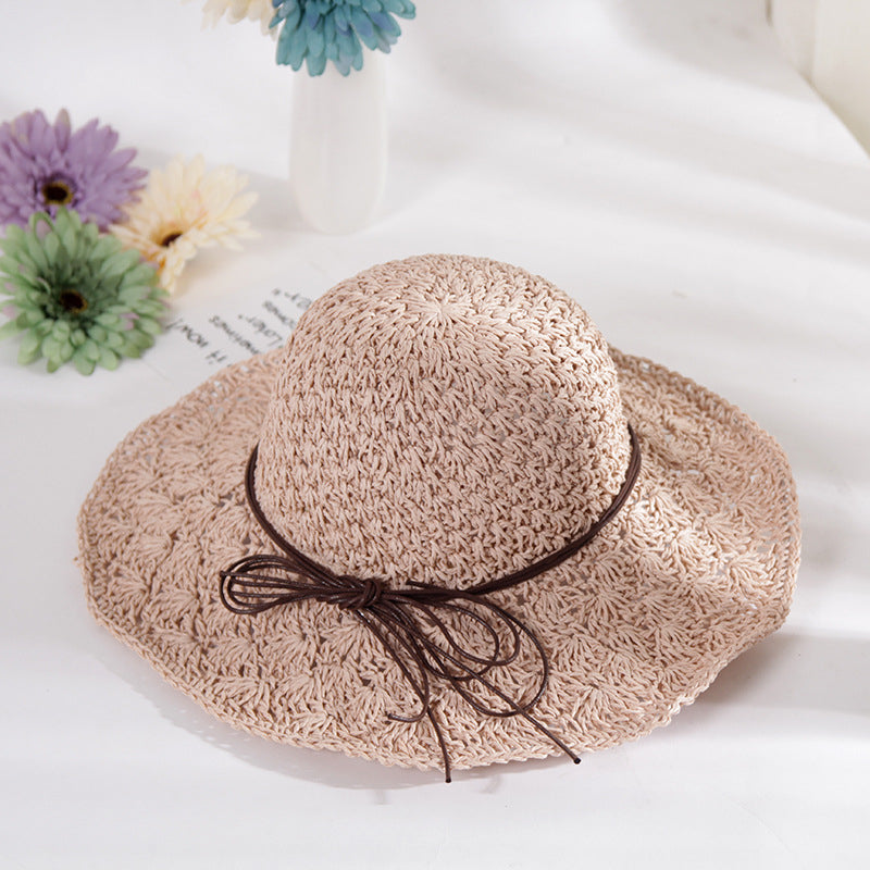 Crochet Straw Hat Women Foldable All-match Image 4