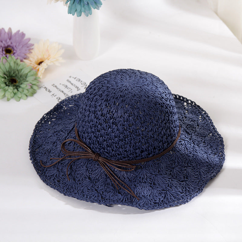 Crochet Straw Hat Women Foldable All-match Image 4