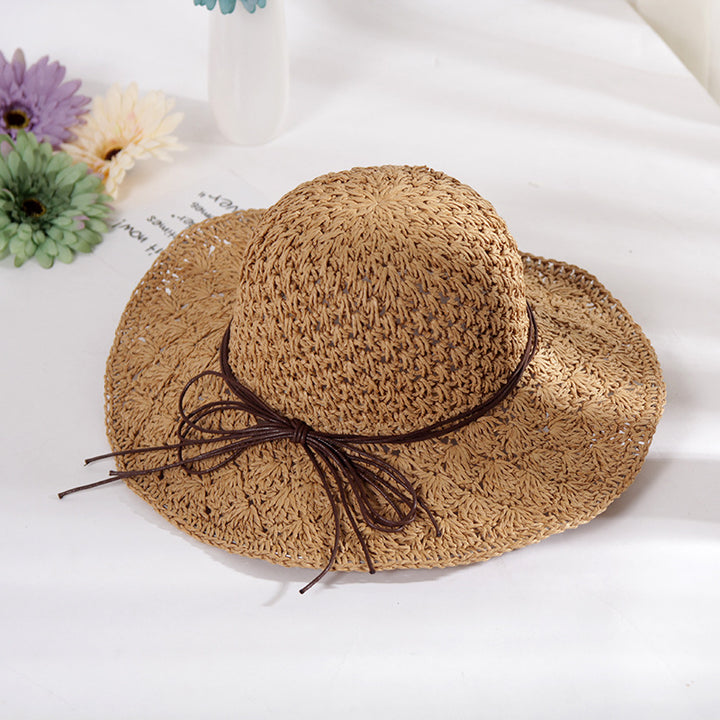 Crochet Straw Hat Women Foldable All-match Image 6