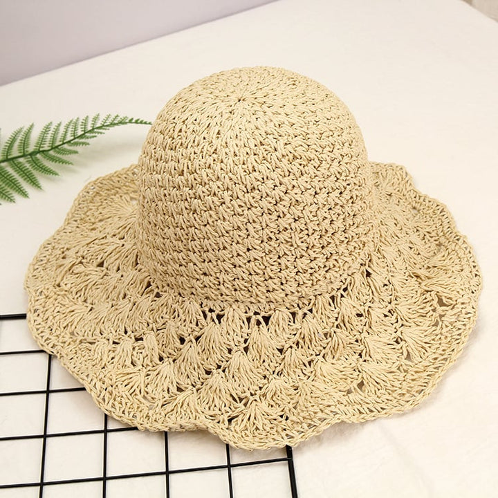 Crochet Straw Hat Women Foldable All-match Image 1