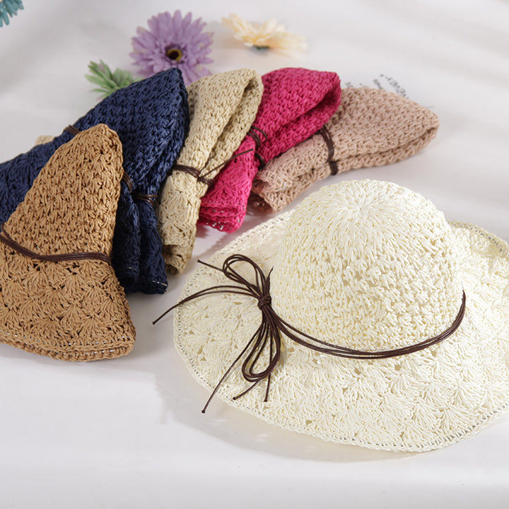 Crochet Straw Hat Women Foldable All-match Image 12