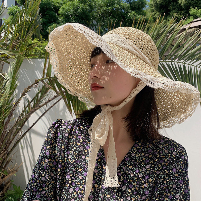 Hollow Lace Womens Small Fresh Straw Hat Image 2